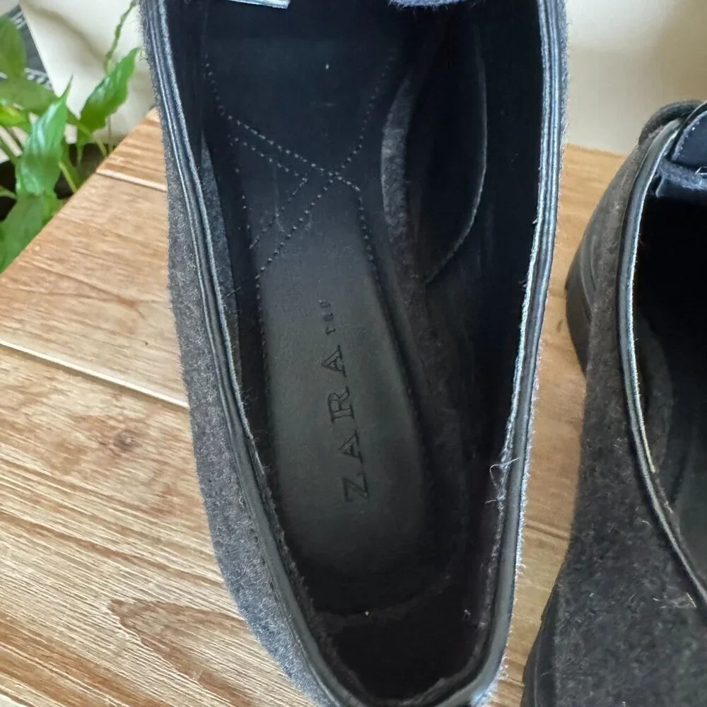 Zara Gray Felted Flannel‎ Blucher Platform Track Sole 90s Academia Oxford Shoes